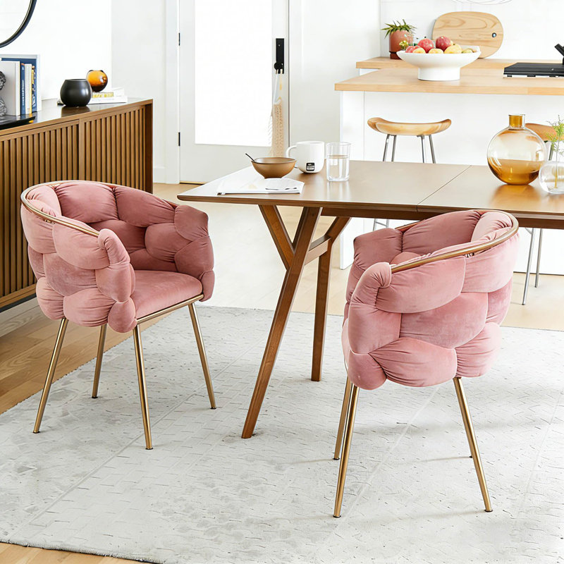 Modern Velvet Upholstered Kitchen Chairs Dining Chairs Set of 2, Pink 