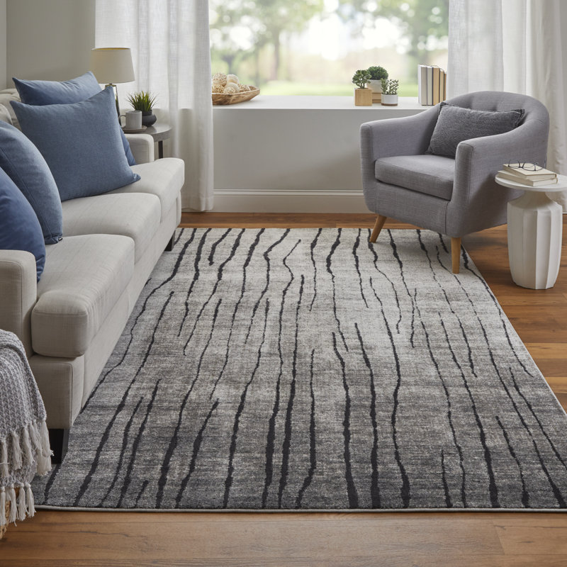 Rohon Performance Abstract Indoor Rug, Rectangle 5'3" x 7'6", Ivory/Charcoal