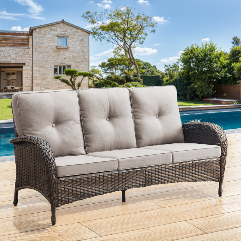 Valierius High-Quality 3-Seat Outdoor Wicker Sofa With Professional Outdoor Cushions - Durable, Comfortable Design For Patios, Gardens, And Porches
