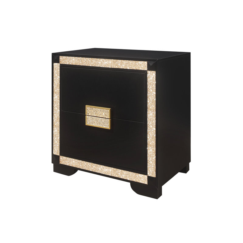 Table de chevet noire / dorée avec capacité de tiroir spacieuse et structure en bois d'hévéa robuste