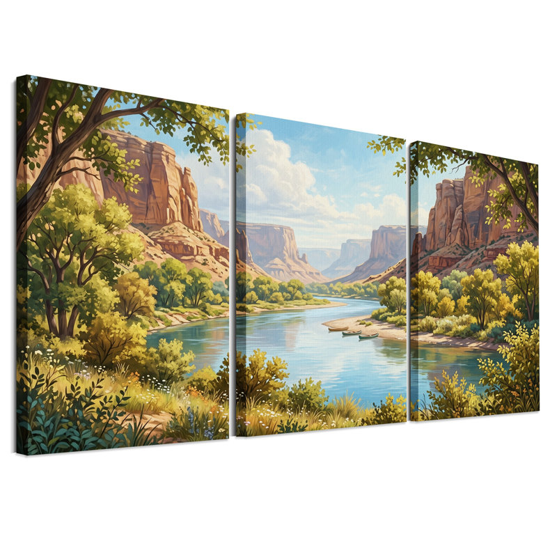 Ensemble de 3 toiles murales représentant la rivière Red Rock Canyon et ses arbres verts, H 30 po x l 20 po x 3 pièces