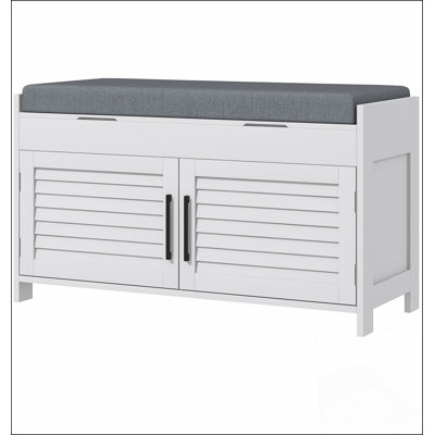 Shoe Bench, Entryway Bench with Shoe Storage, Cushion, Hidden Compartments, Adjustable Shelves and Shutter Doors, 35.4" Shoe Organizer for Entryway, Hallway, Holds Up to 352 lbs.,