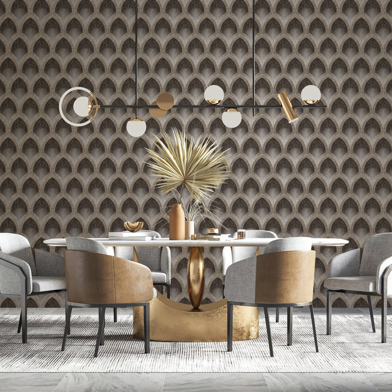 Special FX 2 Collection Nouveau Scallop Metallic Wallpaper Roll, Black/Gold