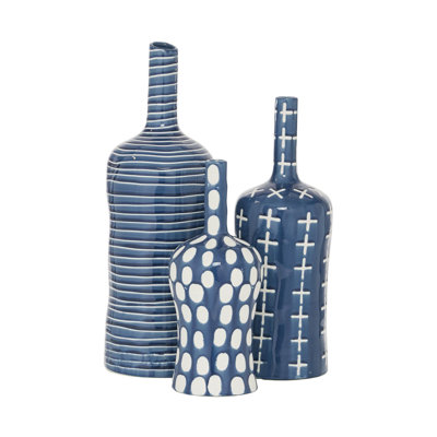 Ceramic Decorative Blue Vase with Varying Patterns Set