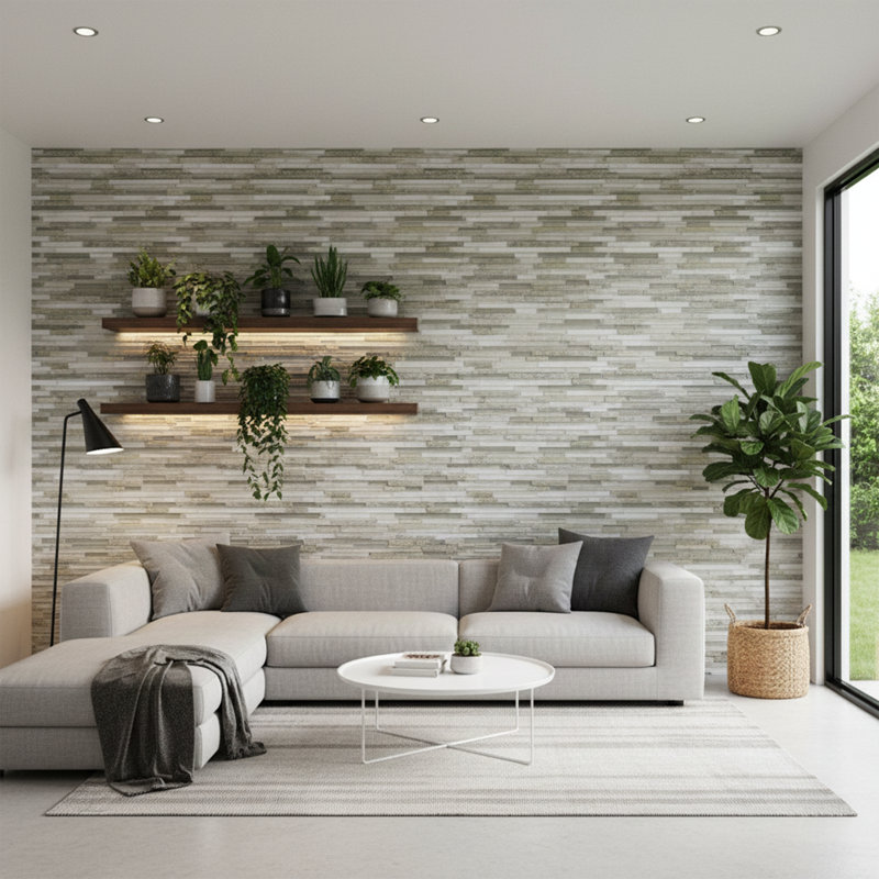 Denver 12" x 12" Natural Stone/Glass Linear Mosaic Wall & Floor Tile, Gray