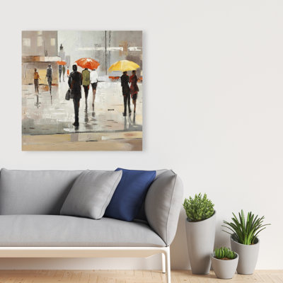 Abstract Passersby with Umbrellas - Contemporary Office Canvas