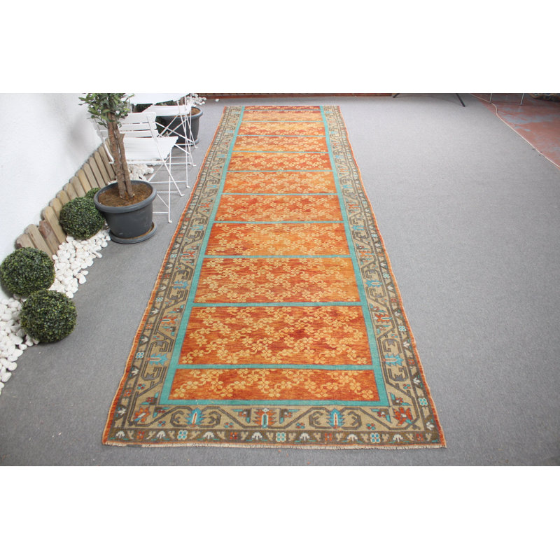 Tapis turc rétro vintage orange Anatolian pour cuisine, couloir et escalier