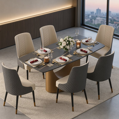  Modern Rectangular Sintered Stone Dining Table with Pedestal Base