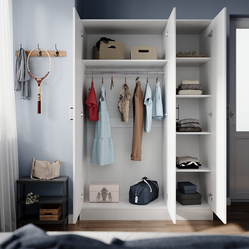 Shivom 3 Door Manufactured Wood Wardrobe, White