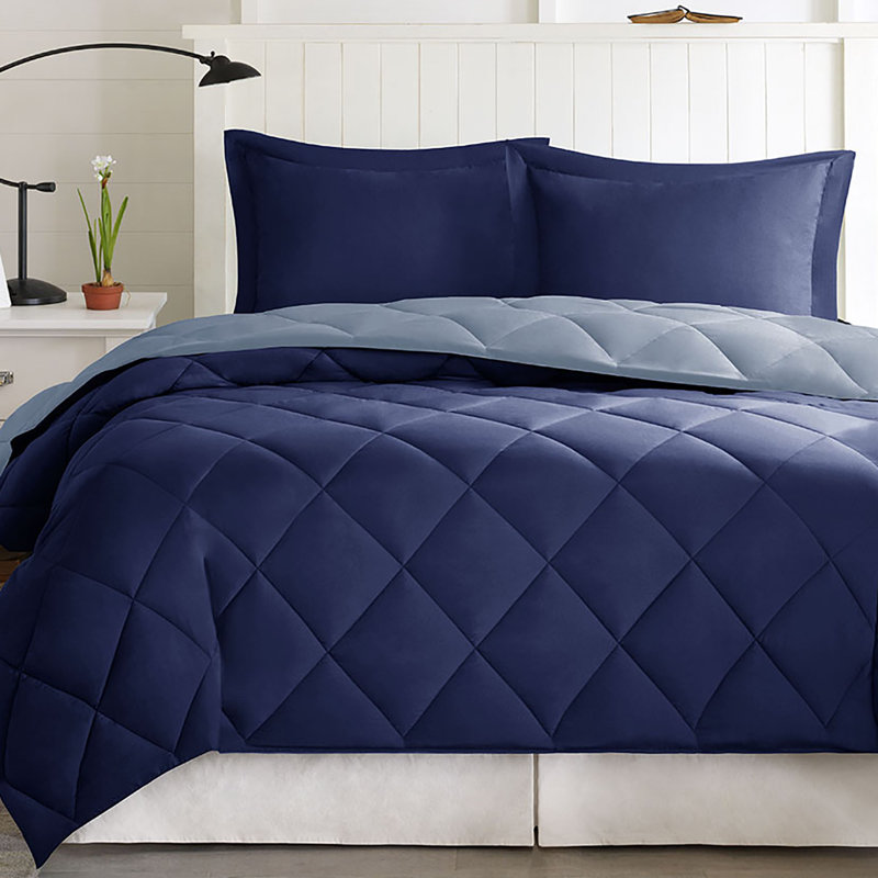 Diamond Quilting Reversible Down Alternative Comforter Set, King, Blue