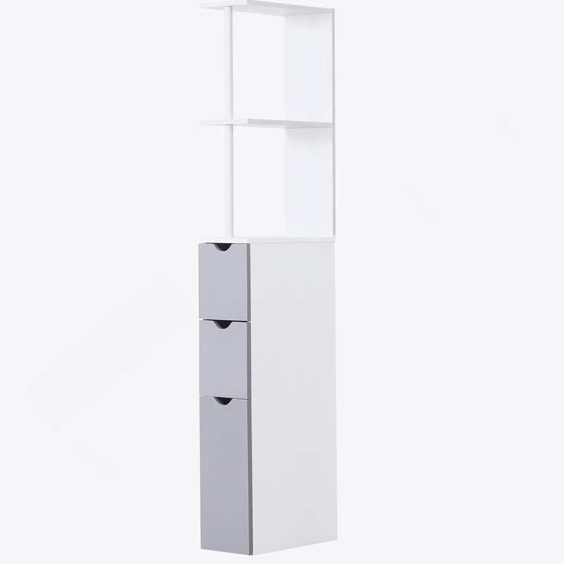 Armoire de rangement pour salle de bain de 54 po de hauteur, tour à linge autoportante avec tablette à 2 niveaux et tiroirs, rangement de plancher étroit