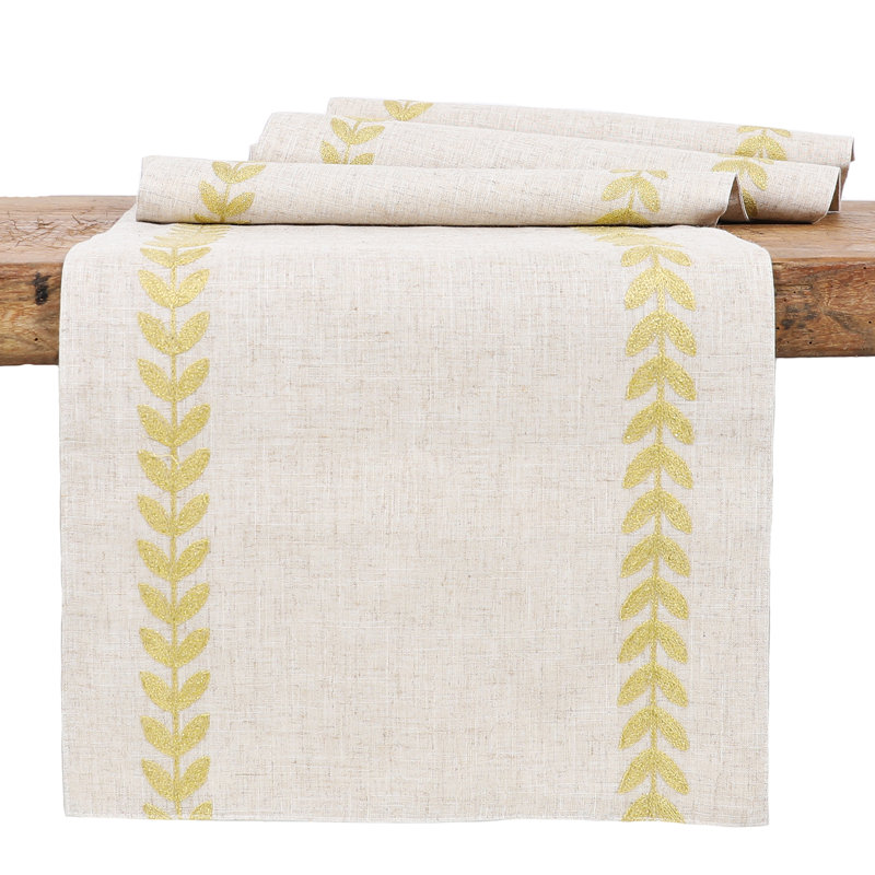 Truesdale Floral Rectangular Table Runner, 70" L x 15" W, Gold