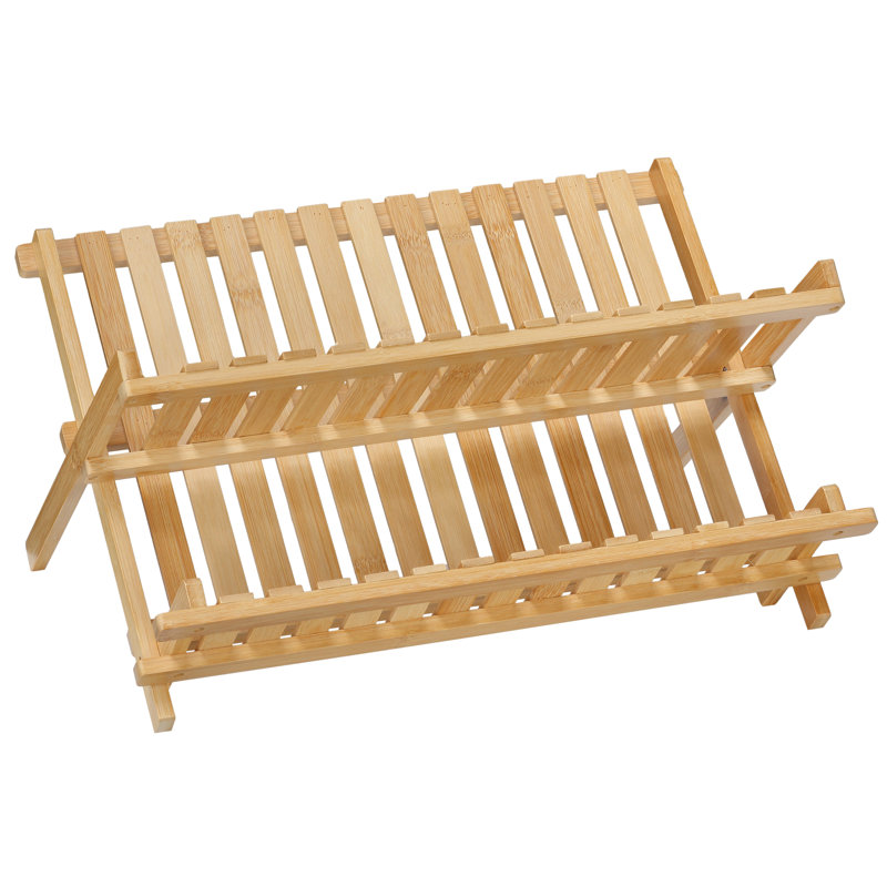 Natural Bamboo Folding Two-Tier Dish Drying Rack