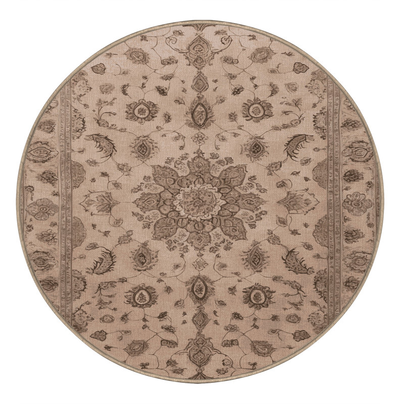 Tapis beige Tabriz lavable à la machine, Rond 6 pi