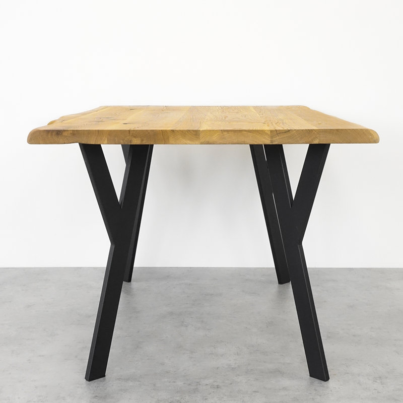Karlee Oak Rectangular Wood Top Dining Table with Steel Base, 80cm W x 140cm L, Oak