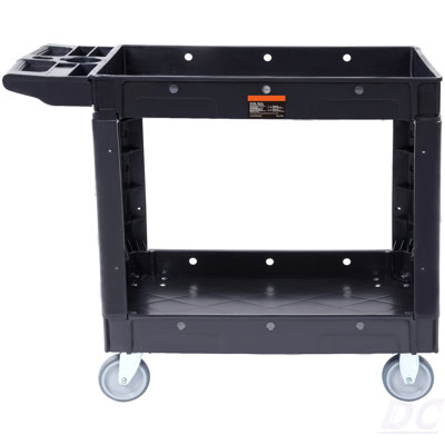 Utility Service Cart, 2 Shelf 550LBS Heavy Duty Plastic Rolling Utility Cart With 360° Swivel Wheels, Medium Lipped Shelf, Ergonomic Storage Handle Fo