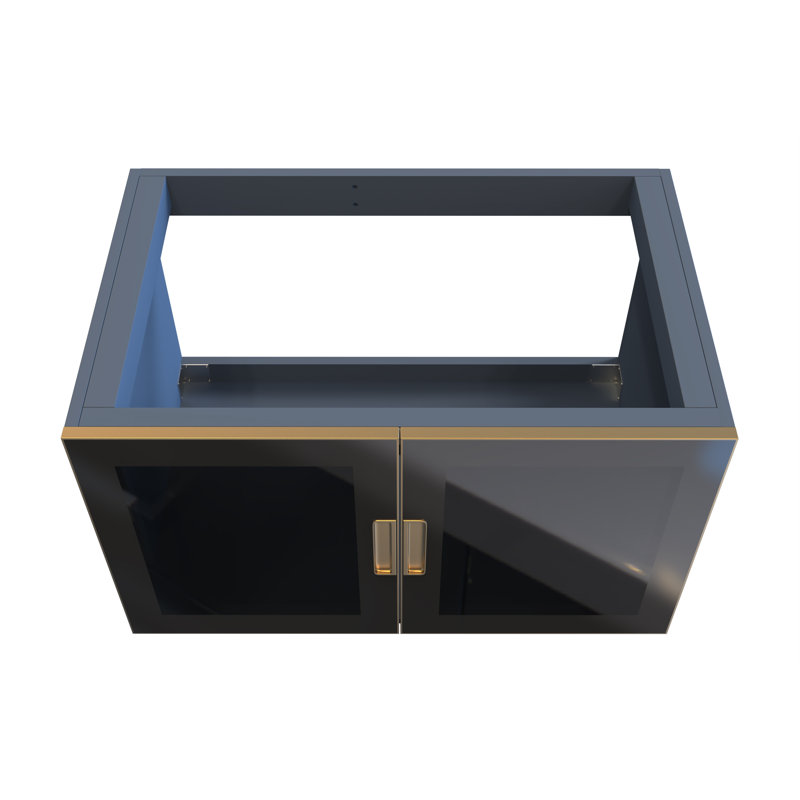 Meuble-lavabo mural 36 po avec façade en verre Swaneus - Base de meuble-lavabo flottant moderne en bois massif
