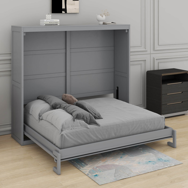 Structure de lit escamotable, lit escamotable moderne, Gris, Lit double