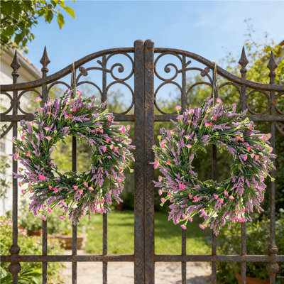 Couronne de lavande de 20 pouces Couronnes de printemps pour couronnes de porte d'entrée pour la maison de campagne de mariage Por pour porche, fenêtre, mur | Décoration de printemps, été, automne