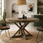 Table de salle à manger extensible rétro avec une rallonge de 12 po pour la salle à manger et le salon (bois de chêne naturel et blanc cassé)-518096797