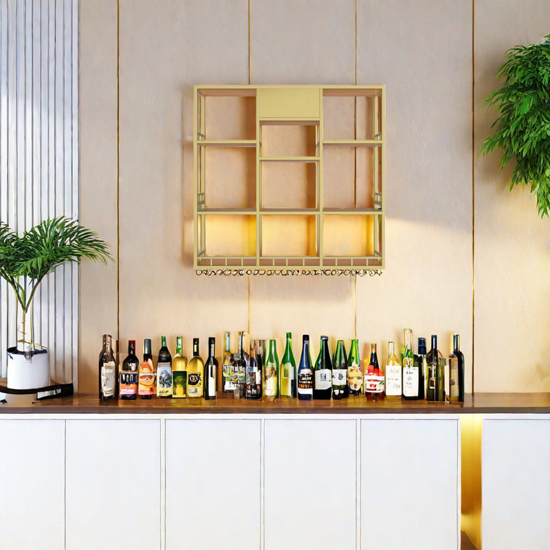 Multi-tier Iron Wall Mounted Wine Rack, Gold