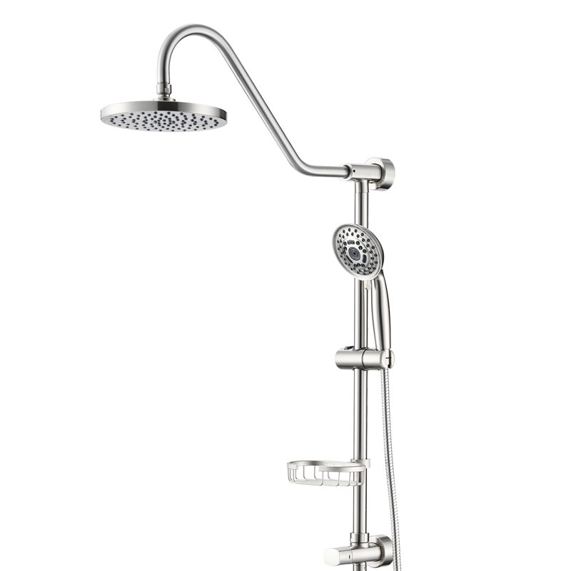 Brushed Nickel Shower System With 5 Spray Patterns And Handheld - 8" Rain Head Ergonomic Design