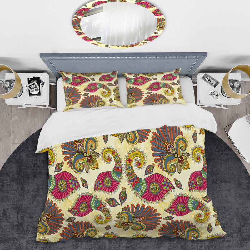 Cachemire floral multicolore - ensemble de housse de couette abstrait - microfibre de polyester