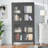 Classic Metal Storage Cabinet Display Cabinet With  Glass Doors  Shelves Cabinet  Bookcase Side Cabinet  Home Office  Kitchen Hallway - Black, Waffle Grids Tempered Glass