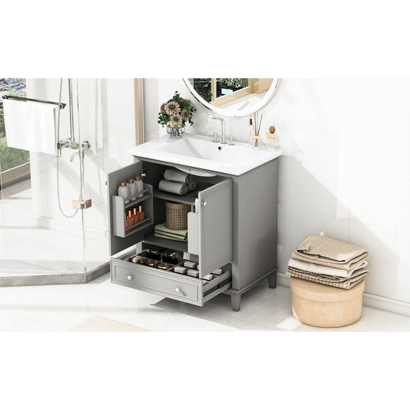 Meuble de salle de bain de 30 po avec lavabo gris - Portes de lavabo et tiroirs modernes