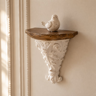 Vintage Distressed Wall Shelf with Rustic Wood Top