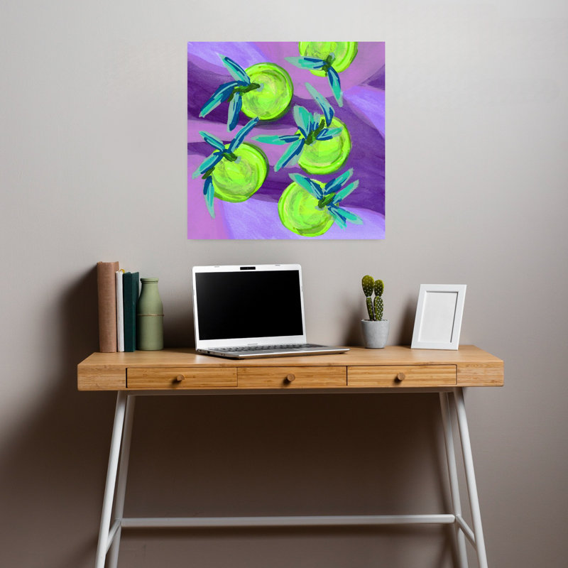 Clémentine Dopamine chartreuse audacieuse, abstraite, lavande, fruits, paysage, art mural, H 18 po x l 18 po