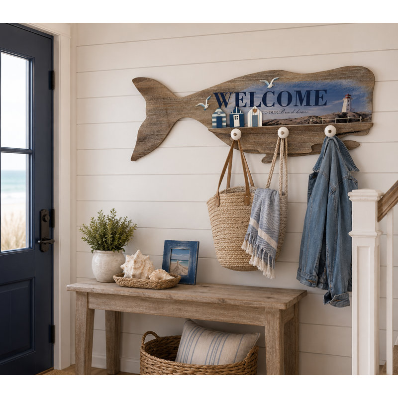 Welcome To Our Beach House Whale Shaped Wall Hook