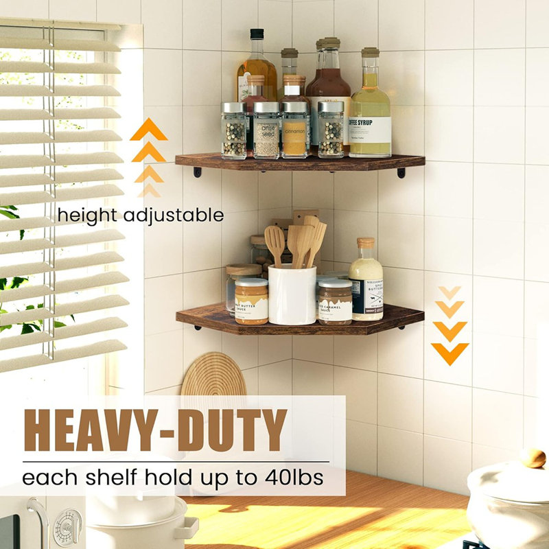 Ensemble de 4 tablettes d'angle flottantes en bois rustique