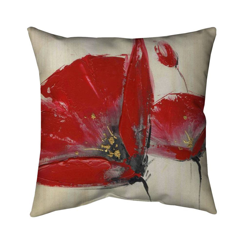 Three Red Flowers - Beige Contemporary – Throw Pillow Cover Only, Double-Sided Print, Insert Not Included