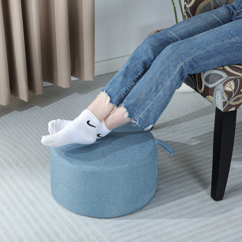 15" Compact Round Ottoman Footrest, Light Blue
