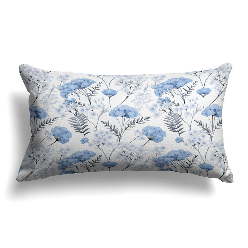 Cherry Blossom Charm  Rectangular Throw Pillow, Light Blue/White