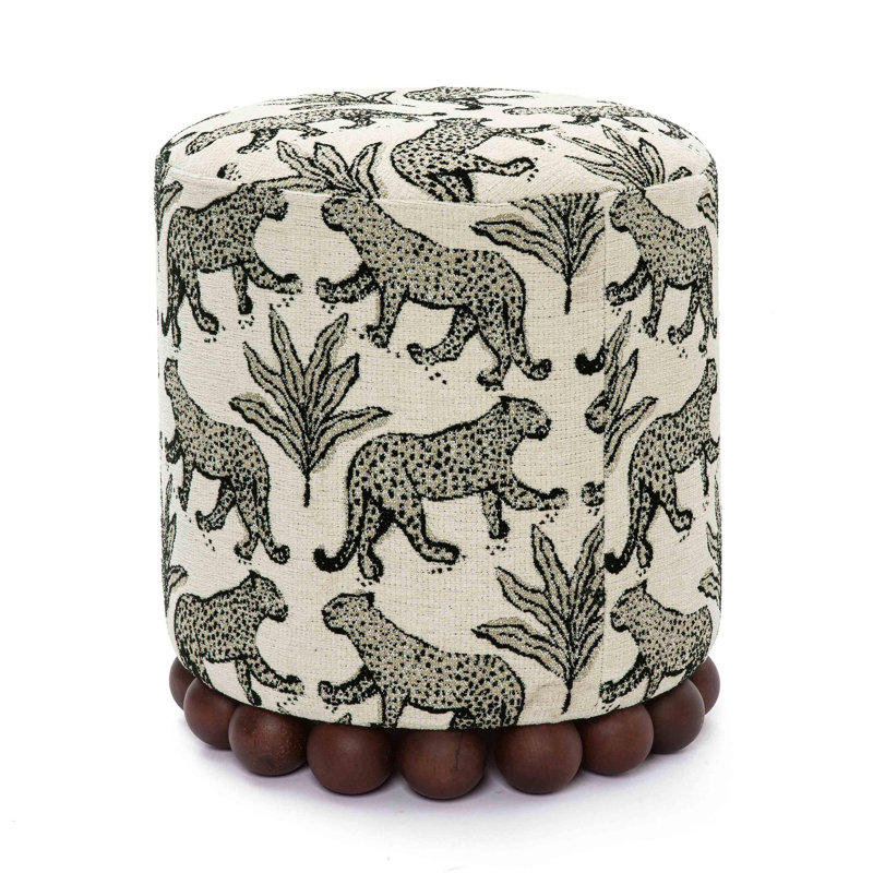 Bergenfield Leopard Jacquard Ottoman, Taupe