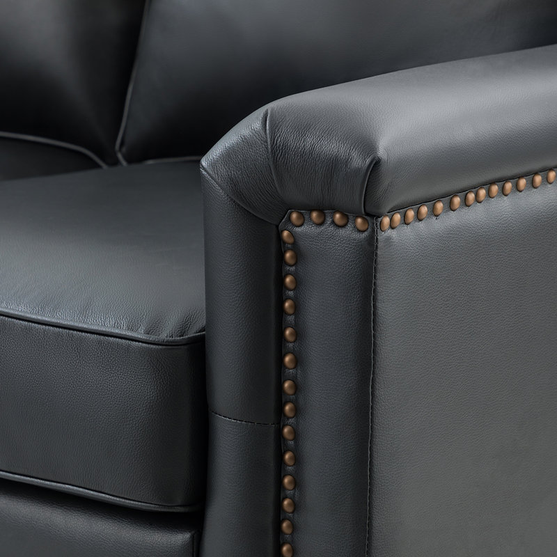 Ensemble de salon en cuir véritable 2 pièces Ansela, Cuir véritable noir
