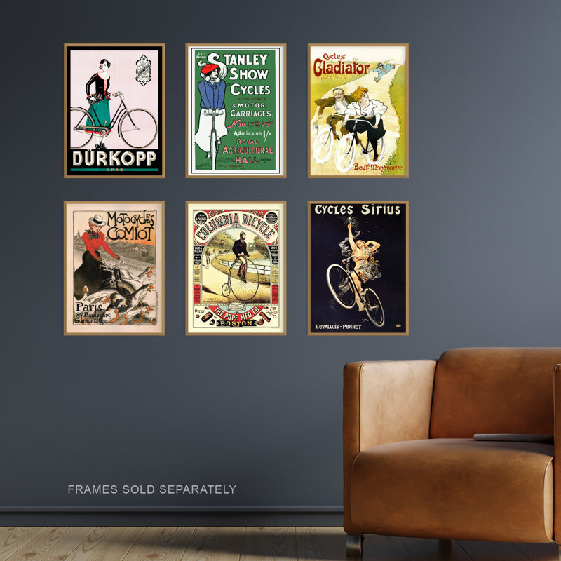 Collection Of Cycling Bicycle Adverts 6-Piece Set Unframed Wall Art Prints Bathroom Bedroom Aesthetic Vintage French British American