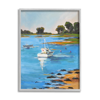 " Contemporary Boating Lake Landscape Clean Blue Water " by Allayn Stevens Painting Print