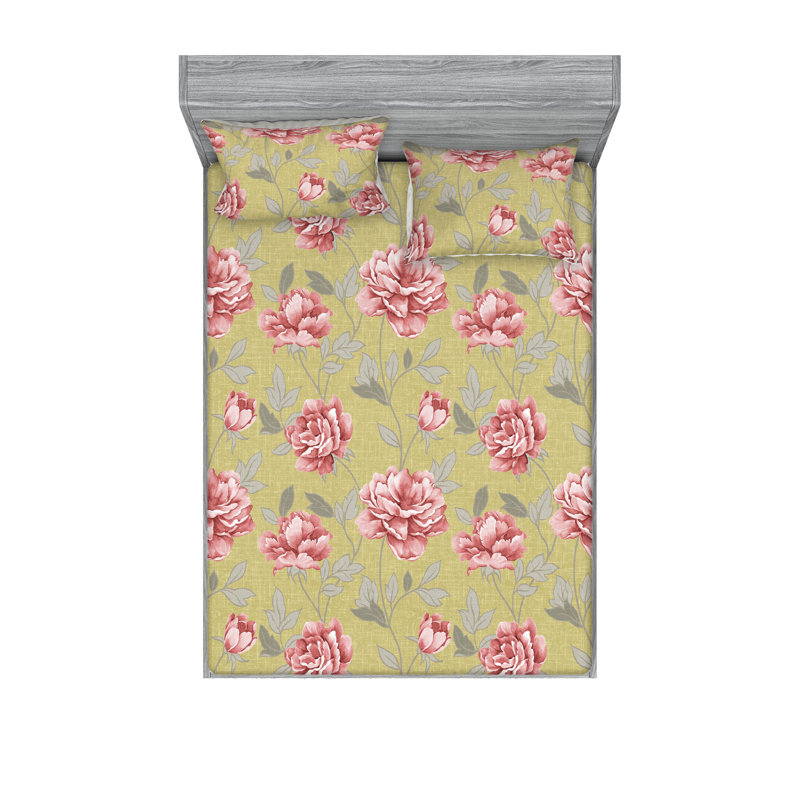 Drap-housse et taies décoratives 3 pièces Ambesonne, Ensemble de draps pour grand lit avec 2 taies d'or