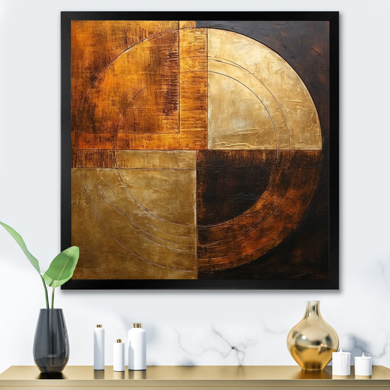 Bronze Brilliance Symetry - formes abstraites, art mural sur toile, H 30 po x l 30 po x P 1 po, Cadre simple noir