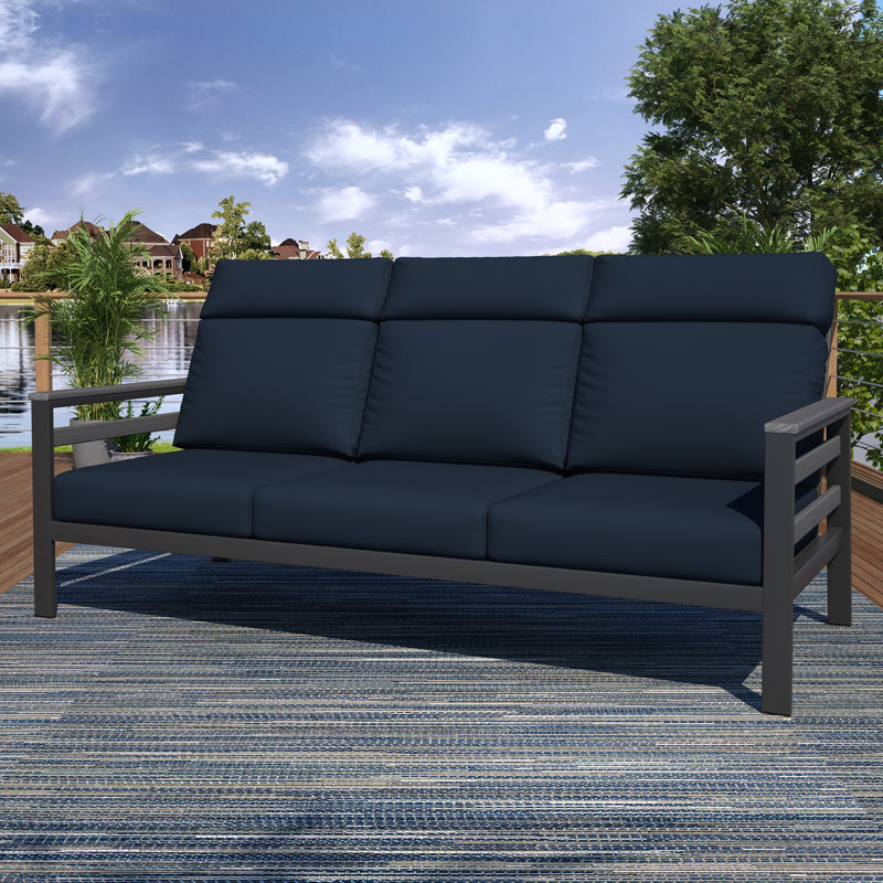 Townsend Metal Outdoor Sofa With Sunbrella Cushion, Canvas Navy, Gray