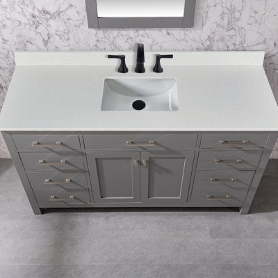 Plateau de meuble-lavabo simple en quartz 60 po avec lavabo Sparkle - pour remplacement de meuble-lavabo, sans armoire