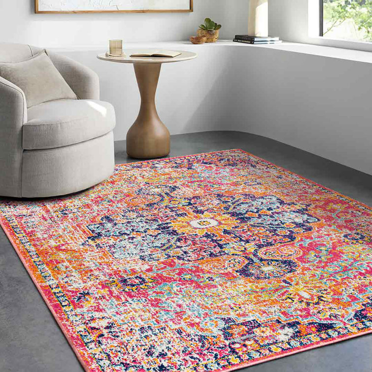 Charleston Power Loom White/Orange/Dark Blue Rug