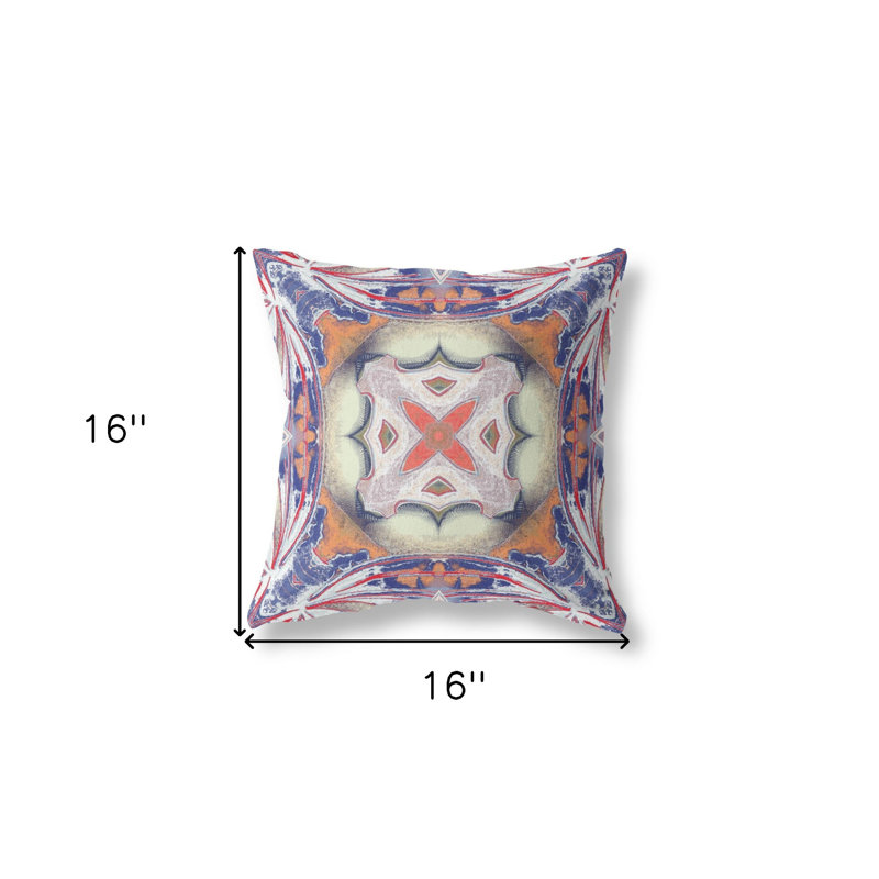 Coussin décoratif en velours 16 po x 16 po Indigo, Bleu / blanc / jaune géométrique discret