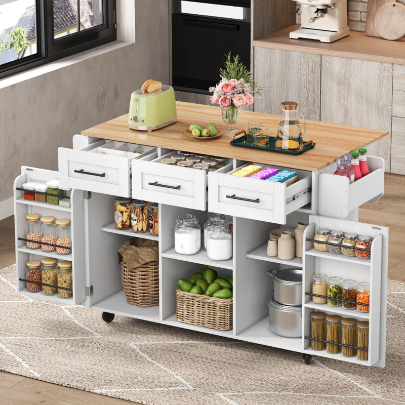 Wood Kitchen Island, White