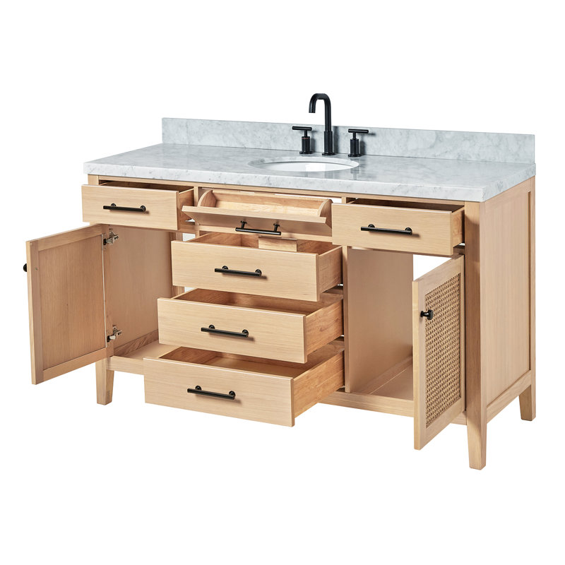 ARIEL Camila 55 Single Sink Bathroom Vanity with Italian Carrara Marble Top, Oval, 61"