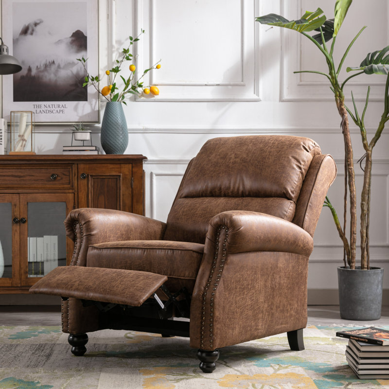 34.6'' Wide Classic and Overstuffed Soft PushBack Recliner, Brown