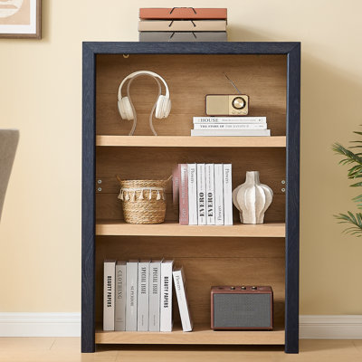 Bibliothèque Ann en bois à 3 niveaux, 121 cm (H) x 79 cm (L), gris noir/naturel